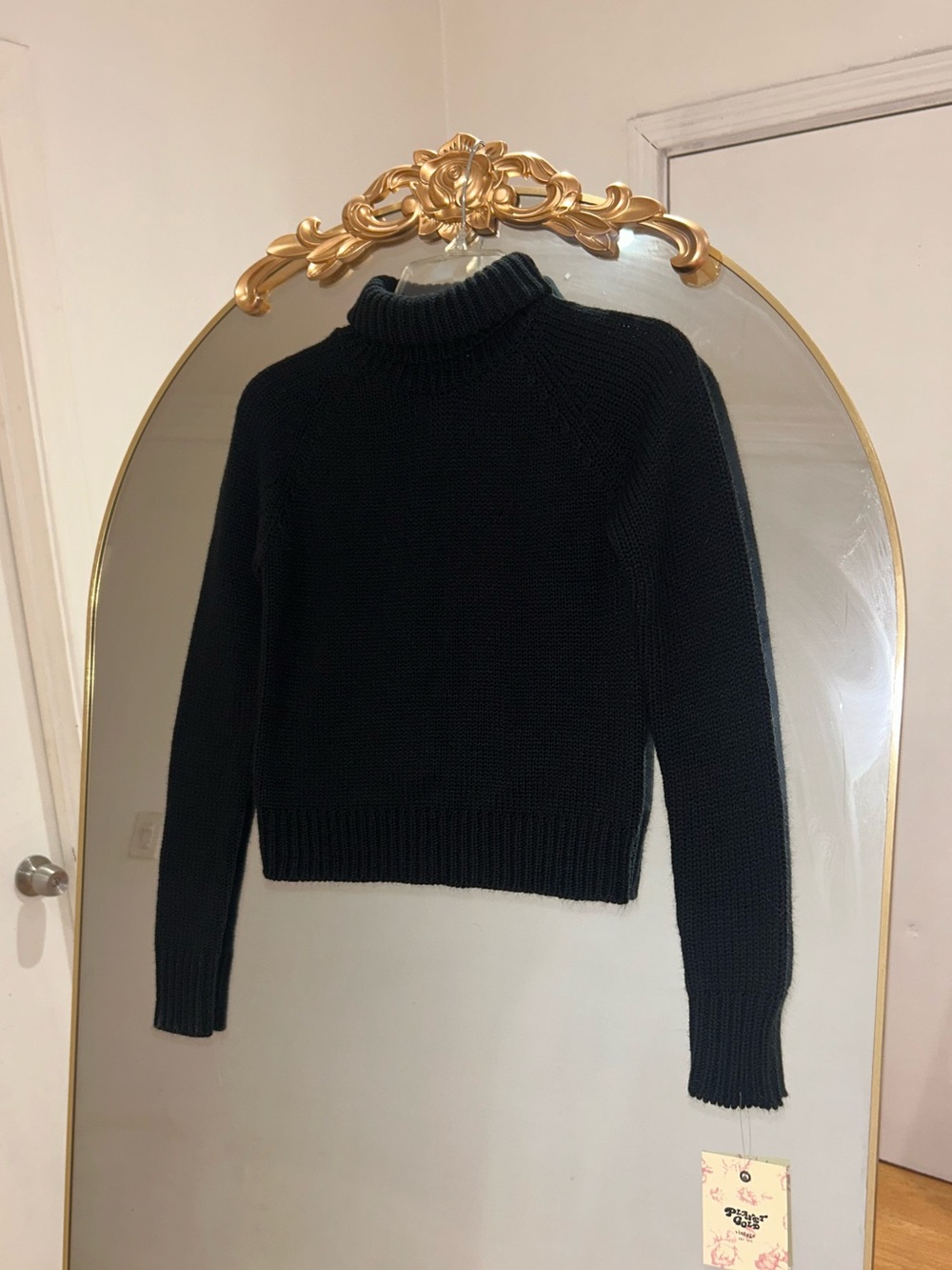Planet Gold Black Mock Neck Cropped Sweater, Size S NWT